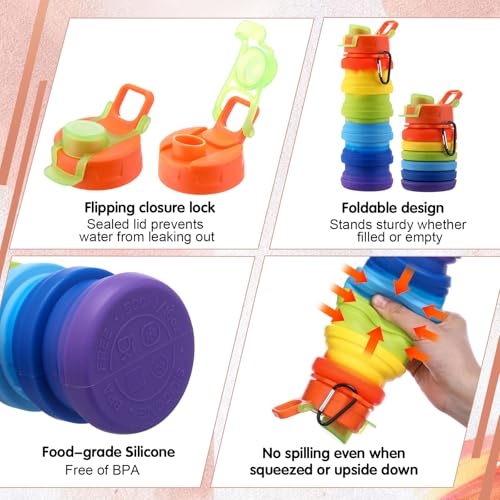 30 Pack Collapsible Water Bottles Bulk Foldable Water Bottles 17oz Silicone Portable Leak Proof Reusable Sports with Clip for Travel Hiking Camping Outdoor (30 Count)