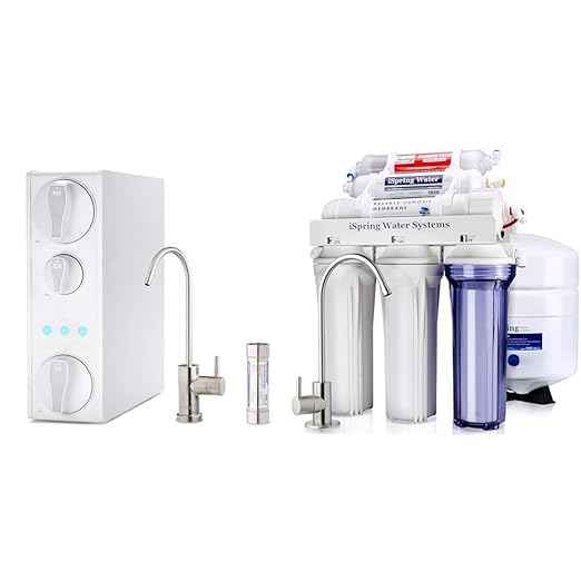 iSpring RO500AK-BN+UVF8 Tankless Reverse Osmosis Water Filtration System & RCC7AK, NSF Certified 75 GPD, Alkaline 6-Stage Reverse Osmosis System, pH+ Remineralization