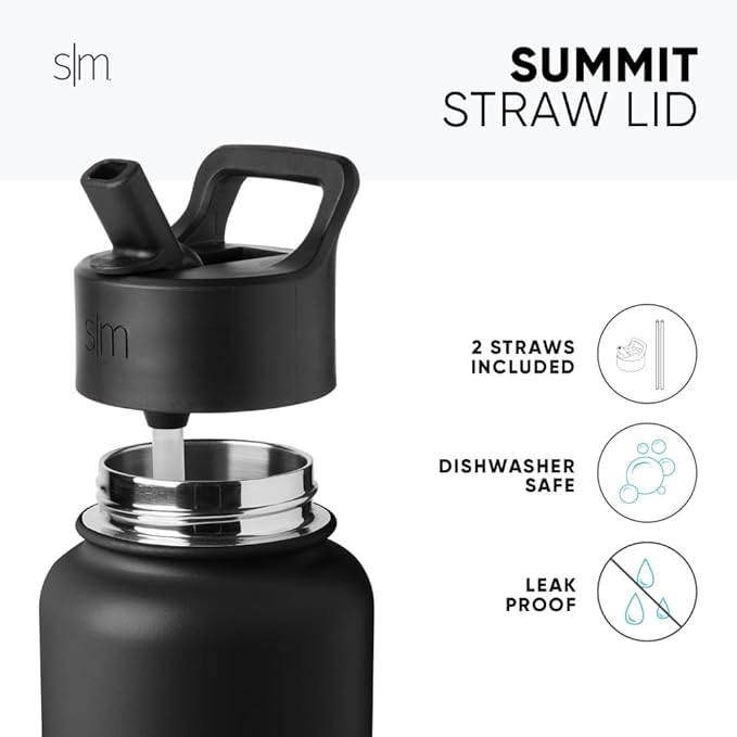 Simple Modern Water Bottle with Straw Lid Vacuum Insulated Stainless Steel Metal Cup Bottles | Reusable Leak Proof BPA-Free Flask for Gym, Travel, Sports | Summit Collection | 22oz, Almond Birch