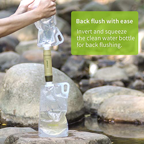 Portable Water Filter 3 Stages Filtration with 2 Collapsible Bottle for Survival Kit or Go Bag L605B Water Filter with Bottles