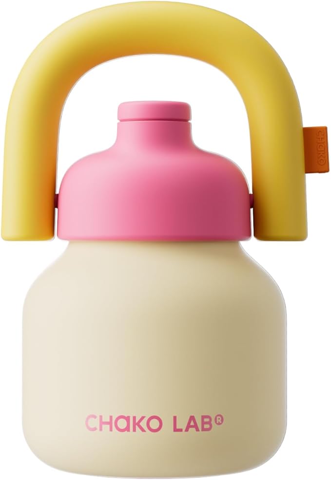 CHAKO LAB Water Bottle with Straw and Carry Handle | Wide Mouth vacuum Ceramic Liner | Reusable, leak-proof and BPA-free | 33oz(Sunshine)