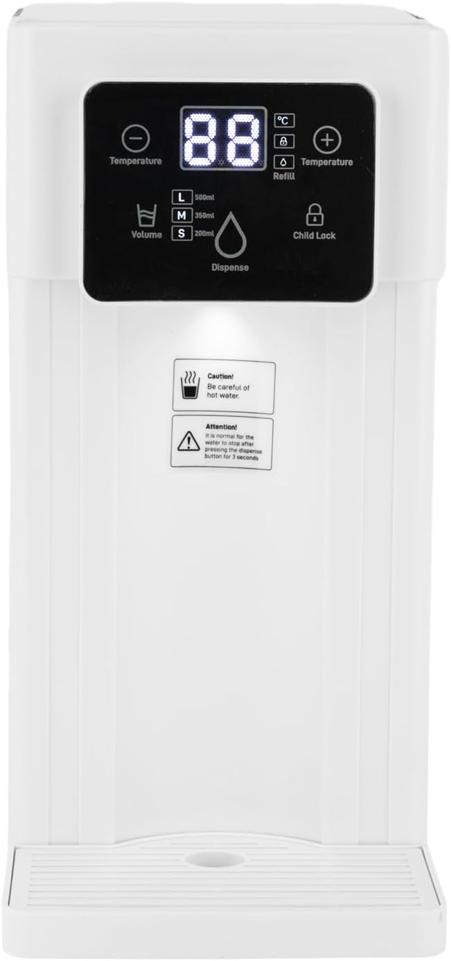 Instant Hot Water Filter Dispenser, 3L Electric Kettles Hot Water Dispenser, Instant Heating in 3 Seconds, Adjustable Temp & Water Volume, Smart Touch Screen, White