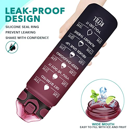 32 oz Drinking Water Bottle with Times to Drink and Straw