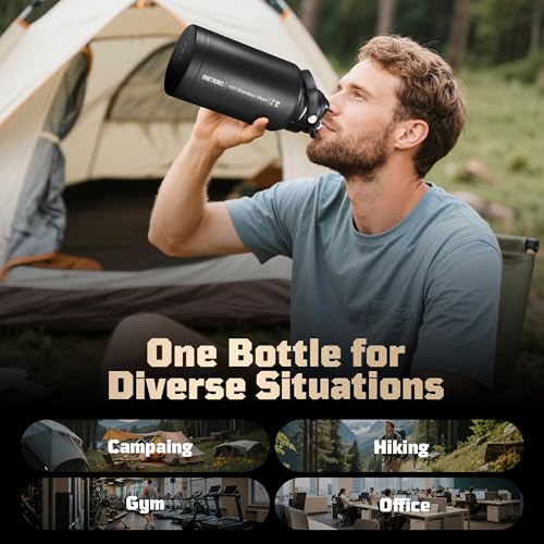 64oz Tactical Insulated Water Bottle with 3 Lids & MOLLE Pouch