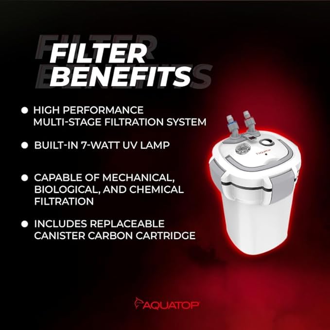 Aquatop Forza Premium Canister Filter – 295 GPH Flow Rate – Ideal for 60-90 Gallon Tanks – 7W for Crystal Clear Water – Includes Filter Media