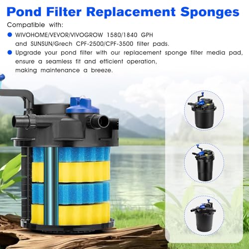 Pond Filter Replacement Sponge Filter Media Pads for VIVOHOME 1580 (4 Count)