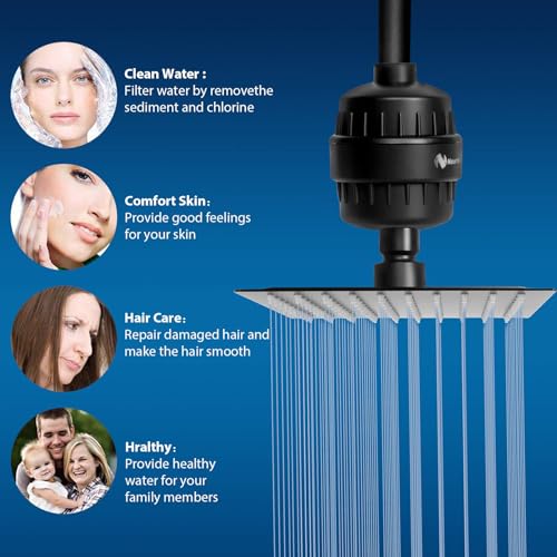 Square Shower Head and 15 Stage Shower Filter Combo