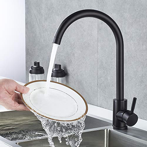 High Arc Matte Black Kitchen Faucet Single Handle Stainless Steel