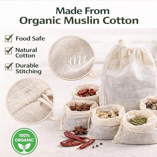 Organic Cotton Spice Bags with Drawstring (30 Count)