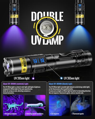 UV Flashlight 365nm & 395nm Dual Black Light Woods Lamp Ringworm