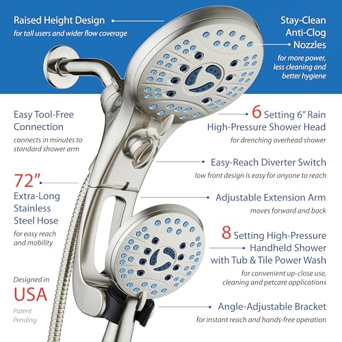 AquaCare 50 mode High Pressure Shower Head Combo with Arm & Dual Power Wash