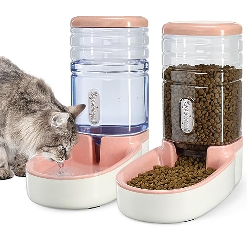 Automatic Dog Cat Feeder and Water Dispenser Gravity Food Feeder and Waterer Set with Pet Food Bowl for Small Medium Dog Puppy Kitten