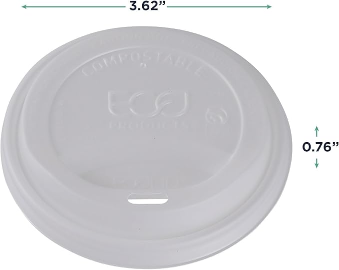 Eco-Products Compostable Coffee Cup Lids, Case of 800, White EcoLid, Fits 10-20oz Hot Cups, Made from PLA, A Renewable Material Made from Plants, ASTM, BPI-Certified