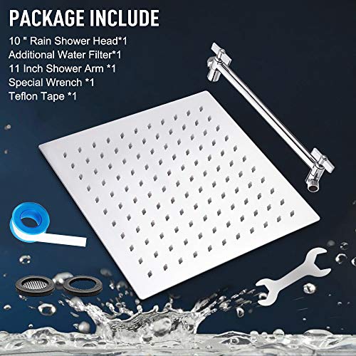 High Pressure Large Stainless Steel Square Rain ShowerHead With Shower Arm Waterfall Full Body Coverage Easy to Clean and Install