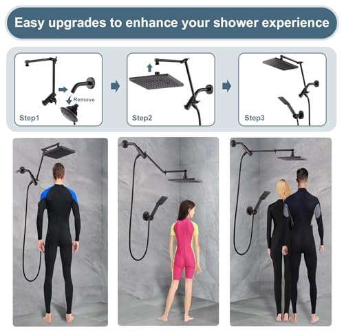 High Pressure Rain Shower Head Combo with Double Extension Arm