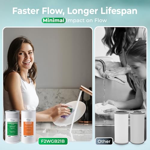 F2WGB21B Whole House 4.5"x10" Water Filtration High Capacity Sediment and CTO Carbon Block Water Filter Replacement Cartridge Pack Set