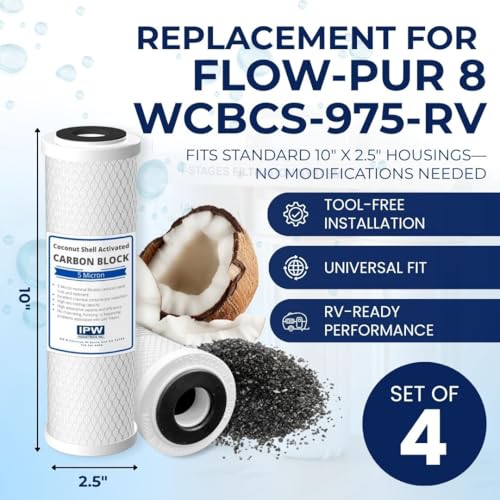 4-Pack Flow-Pur 8 (WCBCS-975-RV) Water Filter Replacement and Water Purifier Activated Carbon Filter for RV Water Filter System (4 Count)