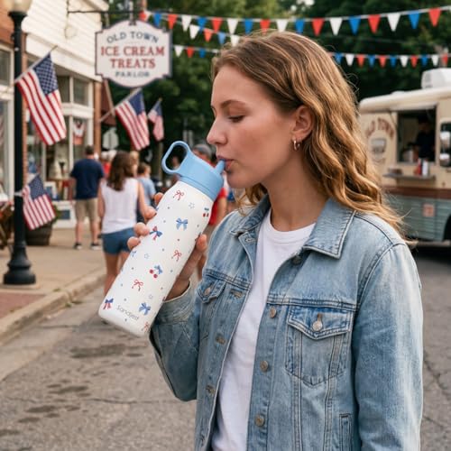 American Flag Stainless Steel Water Bottle with Twist Lid 20oz