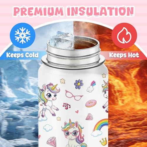 18oz Unicorn Girls Water Bottle with 2 Lids