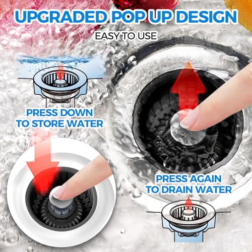 3 in 1 Kitchen Sink Drain Strainer Stopper Removable Basket Pop (2 Count)