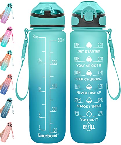 32 oz Drinking Water Bottle with Times to Drink and Straw
