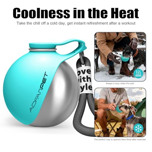 Portable Dog Water Bottle 10oz Stainless Steel Travel Dog Water Dispenser with Bowl No
