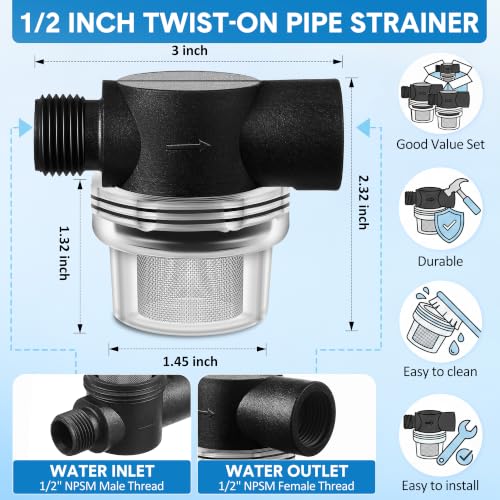 4-Pack 1/2" RV Water Pump Strainer Compatible with WFCO,Shurflo (4 Count)