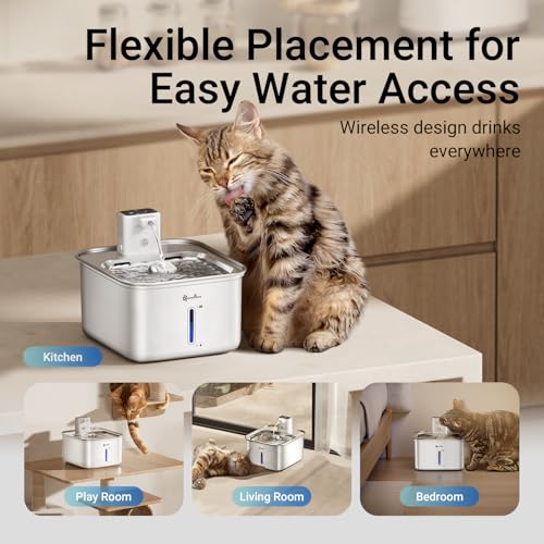 Cat Water Fountain Stainless Steel Wireless Automatic