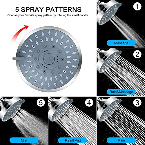 4.1 Inch High Pressure Shower Head with 5 Different Shower Spray Modes