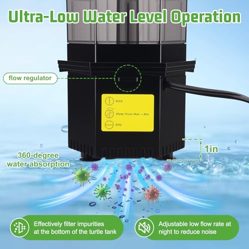 Turtle Tank Filter with Adjustable Flow for Reptiles Frogs