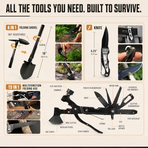 Survival Kit 250Pcs Survival Gear First Aid Kit with Molle System Compatible Bag and Emergency Tent