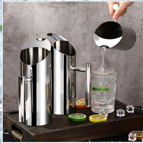 3 Pack 35oz 1l Stainless Steel Water Pitcher Modern Metal Pitcher with Ice Guard Silver Carafe Drink with Handle or Iced Hot Drink Tea Juice Coffee Beer (3 Count)