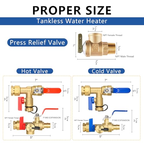3 4 Inch GUOFIS IPS Tankless Water Heater Valve Kit with Pressure Relief Valve (2 Count)