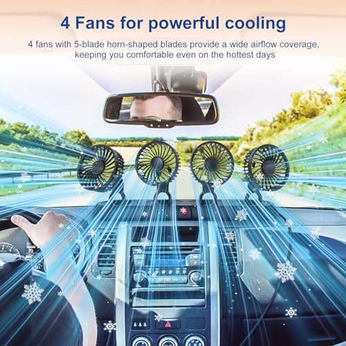 Portable 4 Head Car Cooling Fan with Cigarette Lighter Plug