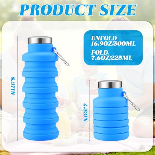 4 Pcs Collapsible Water Bottles 17 oz Reusable Silicone Foldable Travel Water Bottle Portable Leak Proof Sports Bottles for Gym Camping Hiking (4 Count)