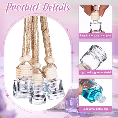 60 Pcs Hanging Car Air Freshener Car Diffuser Bottle Empty Glass Perfume Bottles Air Freshener Diffuser Bottle Pendant for Essential Oils Fragrance Aromatherapy Ornament Decor (60 Count)