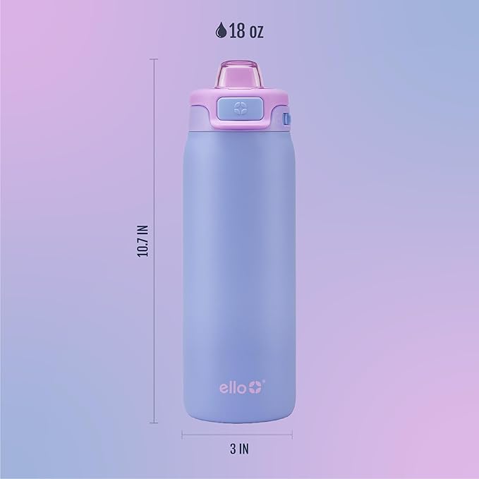 Ello Pop & Fill 18oz Stainless Steel Kids Water Bottle with Quick Fill Lid | Vacuum Insulated BPA Free Bottle with Leak Proof Straw and Chug Lid, Dishwasher Safe, Gift For Kids Teens, Lavender Fields