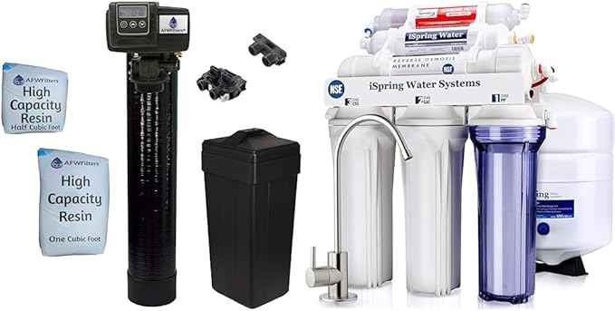 AFWFilters Built Fleck 48,000 Water Softener System & iSpring RCC7AK, NSF Certified 75 GPD, Alkaline 6-Stage Reverse Osmosis System, pH+ Remineralization RO Water Filter System