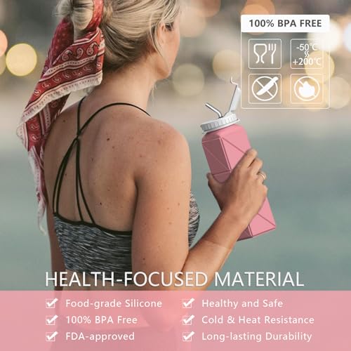 Collapsible Water Bottles with Straw 21 oz