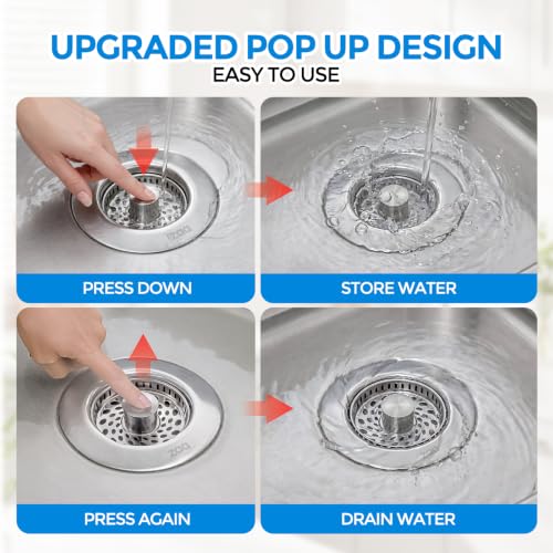 3-in-1 Kitchen Sink Drain Strainer, 304 Stainless Steel Sink Stopper