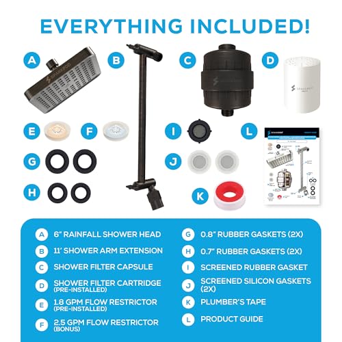 6" High Pressure Rain Shower Head with 23 Stage Filter Capsule & 11 Inch Adjustable Shower Arm Extension