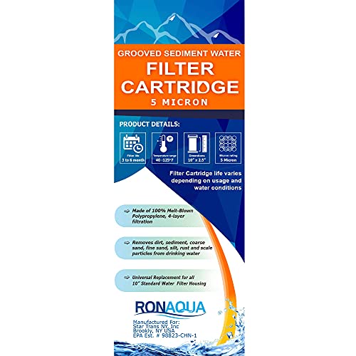 Grooved Sediment Water Filter Cartridge by Ronaqua 10"x 2.5" (25 Count)