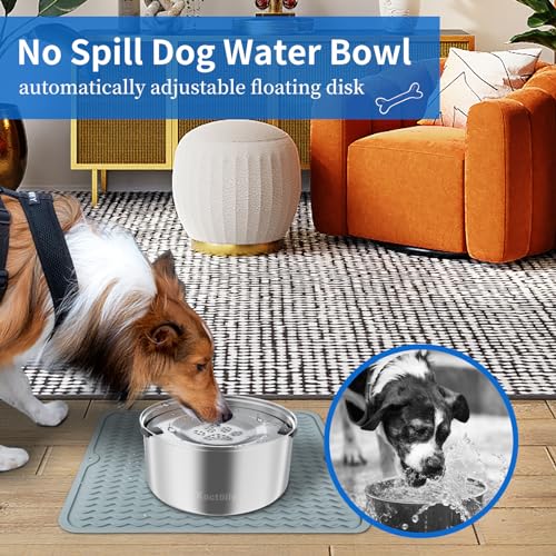3L Stinless Steel Dog Water Bowl and Waterproof Silicone Mat (2.4 Pound)