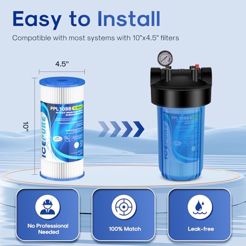 20 Micron 10" x 4.5" Whole House Extra Coarse Pleated Sediment Filter for Well Water