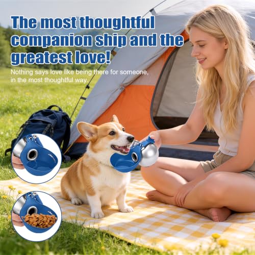 Portable Dog Water Bottle 10oz Stainless Steel Travel Dog Water Dispenser with Bowl No