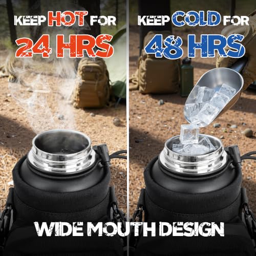 32 oz Tactical Water Bottle with MOLLE Bottle Pouch & 3 Lids