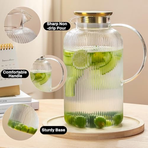 2 PACK Glass Pitcher with Lid