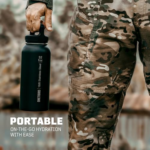 32oz Insulated Tactical Water Bottle with Straw & MOLLE Sleeve