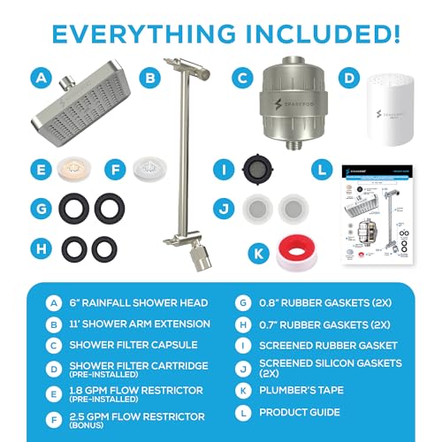 6" High Pressure Rain Shower Head with 23 Stage Filter Capsule & 11 Inch Adjustable Shower Arm Extension