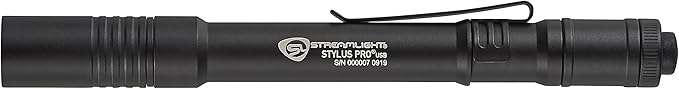 Streamlight 66134 Stylus Pro USB 350-Lumen Rechargeable White LED Pen Light for Inspectors, Law Enforcement, and Everyday Use with USB Cable, and Nylon Holster, Black